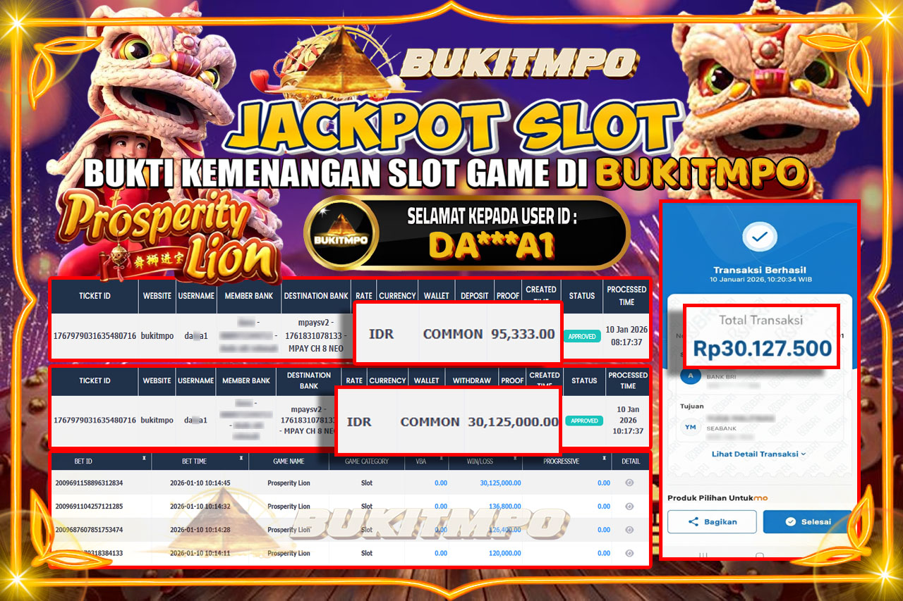 BUKITMPO JACKPOT PROSPERITY LION - PG SOFT Rp.30.125.000,- LUNAS